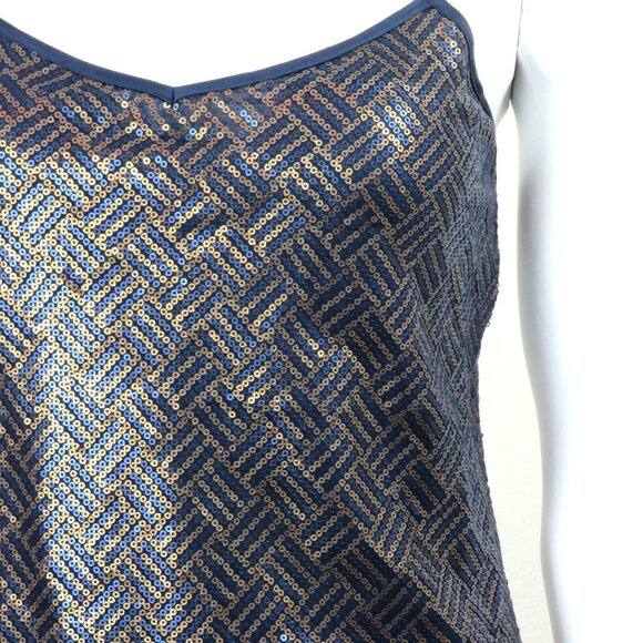 Banana Republic Blue Gold Sequin Cami Tank Top Size XS Stretch - Picture 3 of 11
